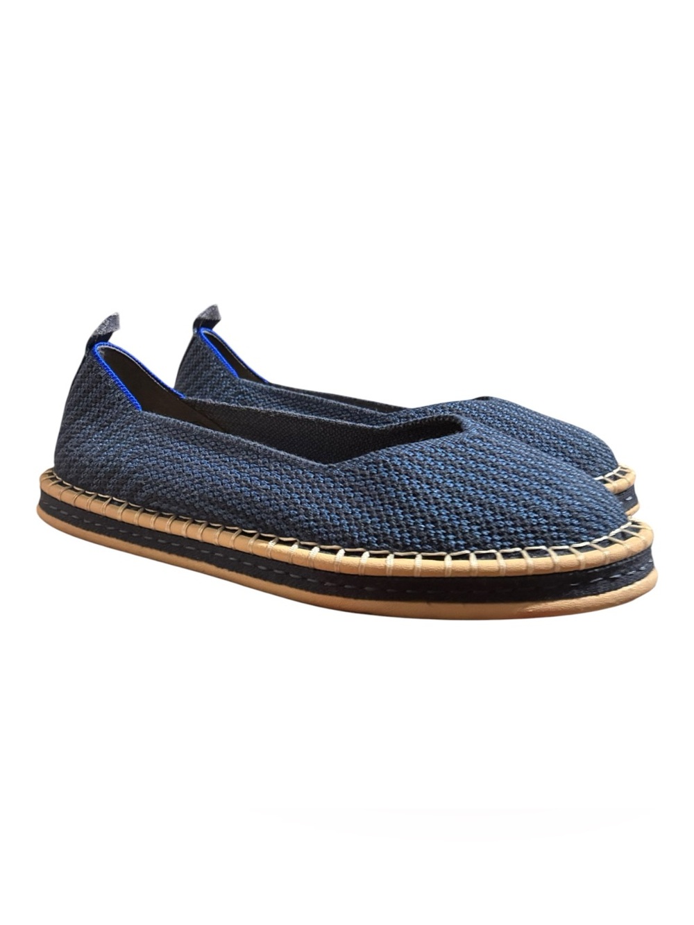 EUC Rothy’s Navy Stripe Cotton Hemp Slip On Espadrilles Shoes Size 9